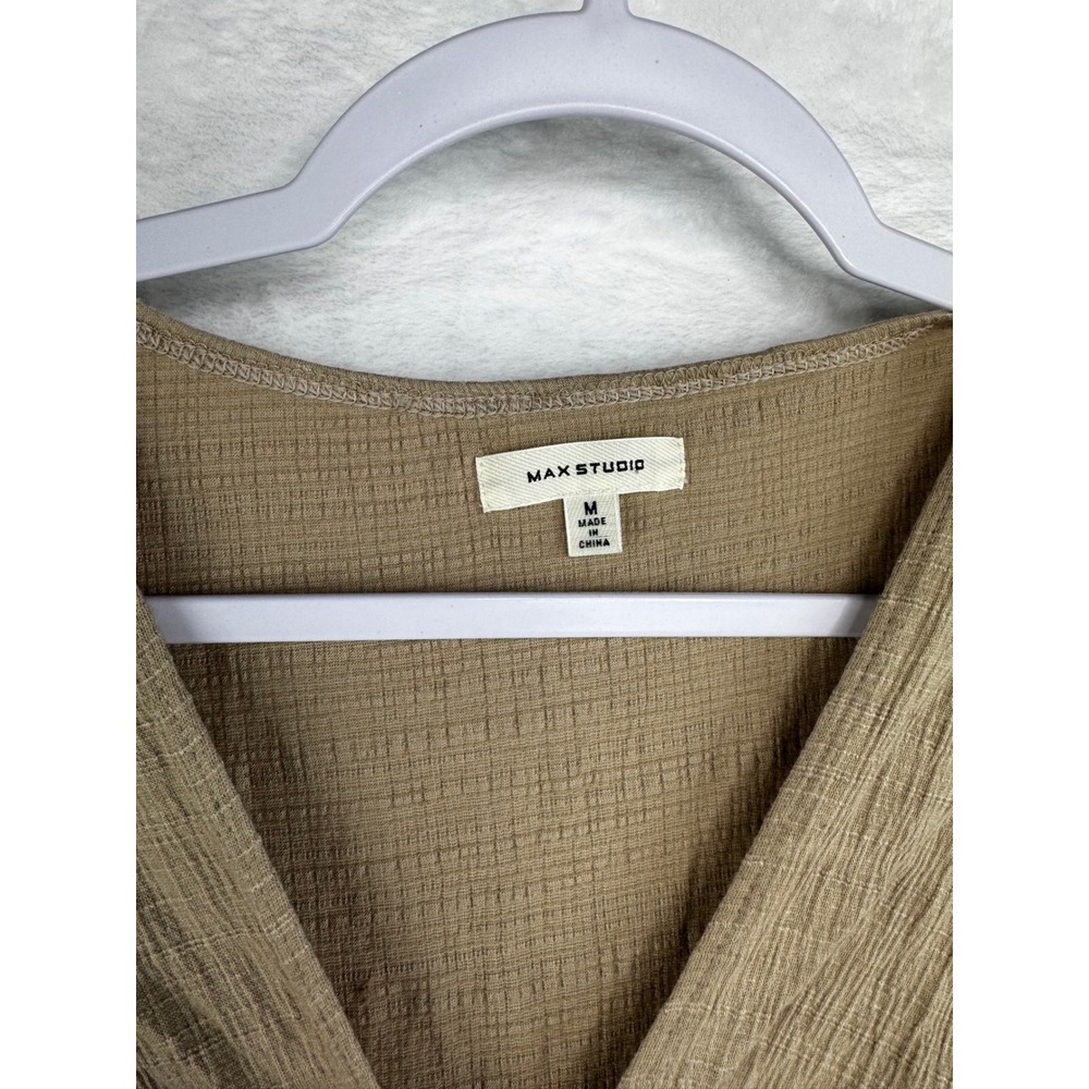 Max Studio Womens Taupe Brown Cinched Front V-Neck Cap Sleeve Top Size M 2703S71 - Picture 5 of 7